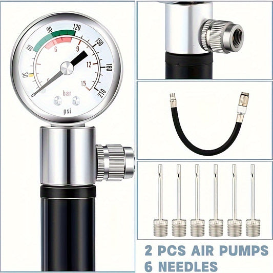 Ball Pump with Pressure Gauge & Needles for Sports Balls