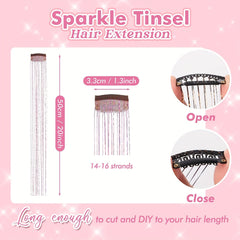 3pcs Glitter Hair Tinsel Extensions 20 Inch Kit