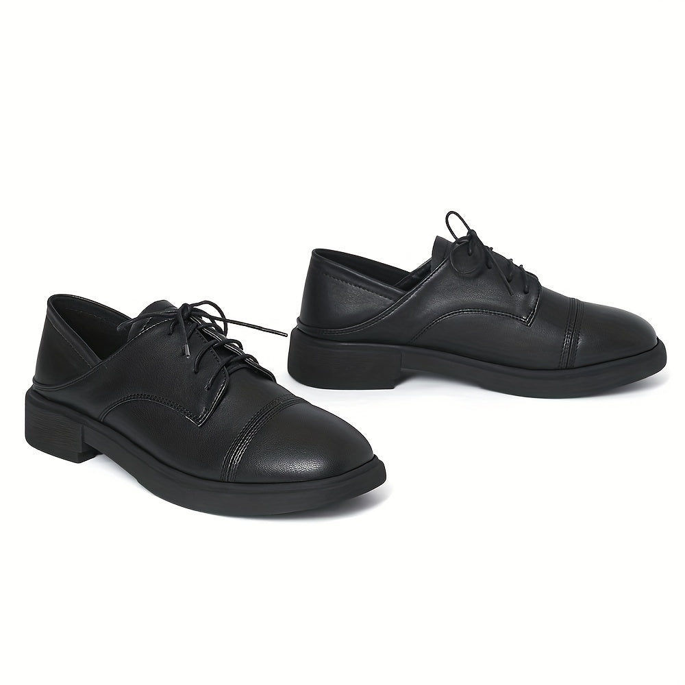 Women's British Style Lace Up Loafers Retro Solid Chunky Shoes