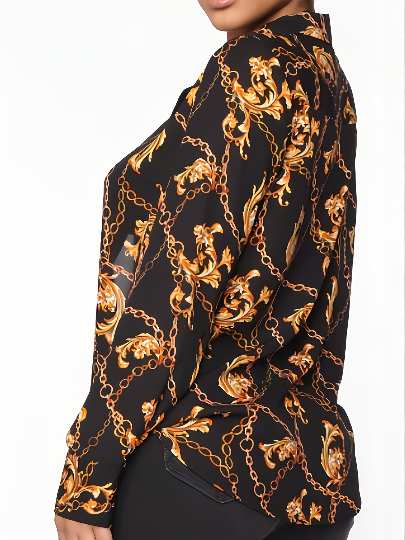  Baroque Print Long Sleeve Button Up Collar Shirt