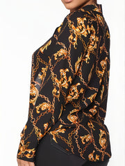  Baroque Print Long Sleeve Button Up Collar Shirt