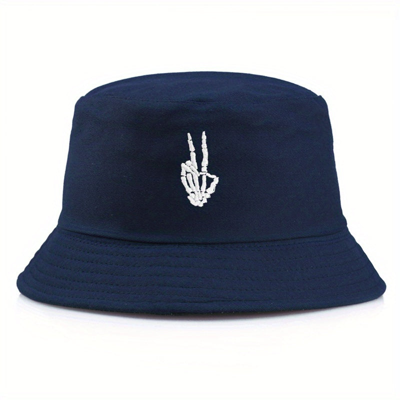 Skull Finger Embroidery Sunshade Bucket Hat for Men Women