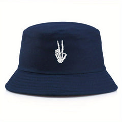 Skull Finger Embroidery Sunshade Bucket Hat for Men Women