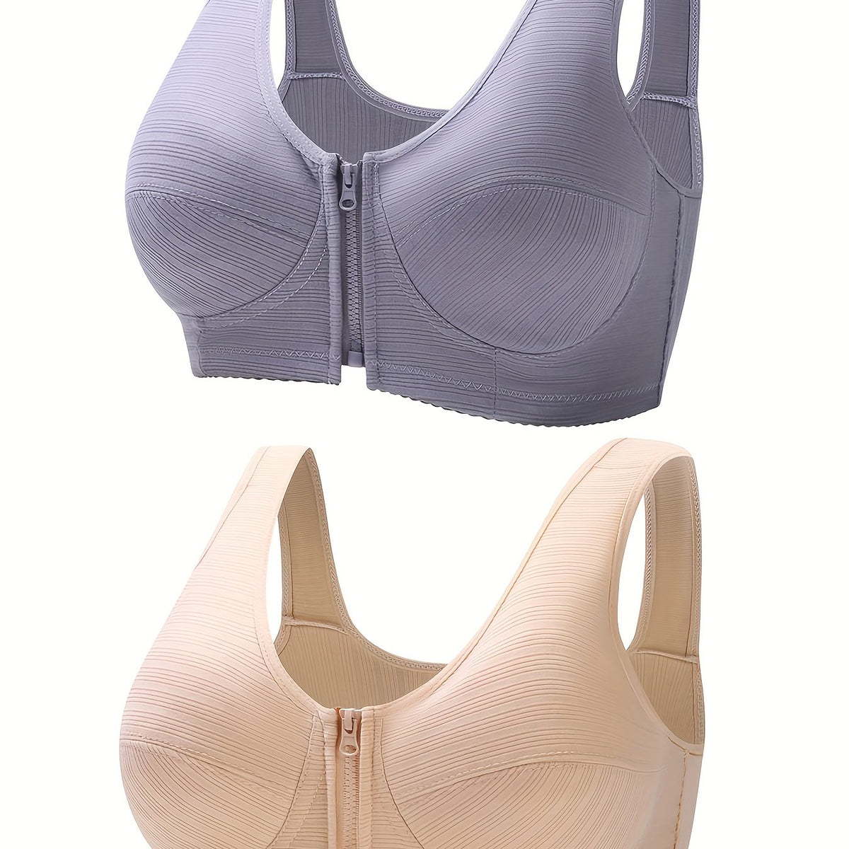 2pcs Zipper Wireless Bras Full Coverage Women's Lingerie