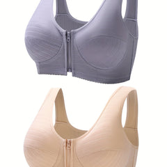 2pcs Zipper Wireless Bras Full Coverage Women's Lingerie