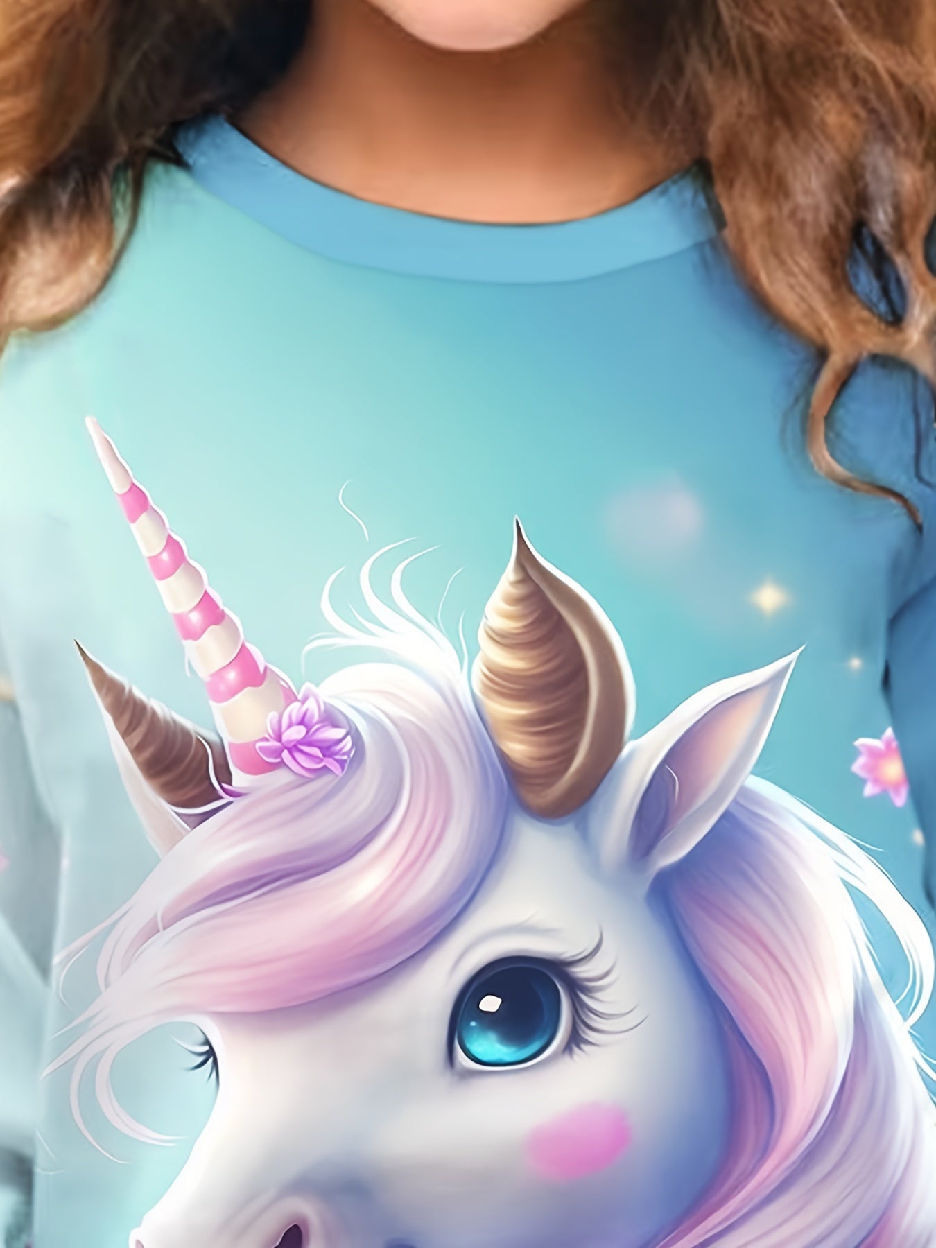 Girls Lovely Unicorn Graphic Crew Neck Sweatshirt For Sports Spring Gift