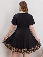 Women's Plus Colorblock Leopard Print Contrast Lace Dress
