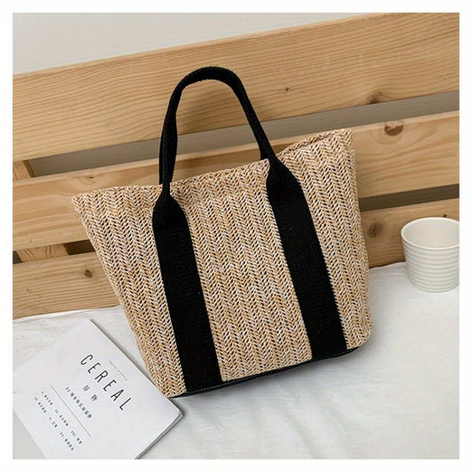 Boho Straw Tote Bag for Women - Summer Beach Travel Shoulder Bag