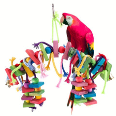 Colorful Wooden Parrot Chewing Toy with Foraging Blocks