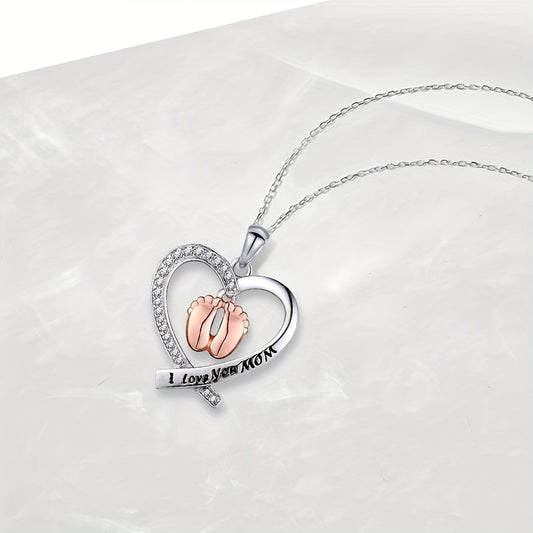 Heart shaped Baby Footprints Pendant Necklace for Girls