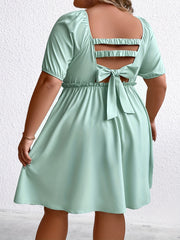  Solid Shirred Puff Sleeve Mini Dress