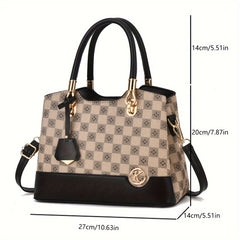 Geometric Plaid Faux Leather Top Handle Bag for Women