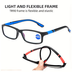 Men's Vintage Square Reading Glasses Anti Light Eyewear with Case