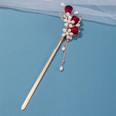 Faux Pearl Flower Hairpin Rose Hair Stick Ponytail Holder Hair Accessories