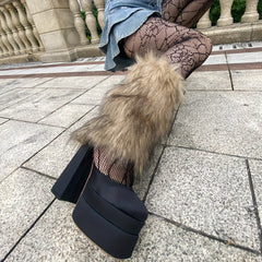 Solid Fuzzy Leg Warmers All-match Knee High Socks & Fishnet Tights