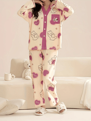 Bear Print Pajama Set Long Sleeve Top & Pants