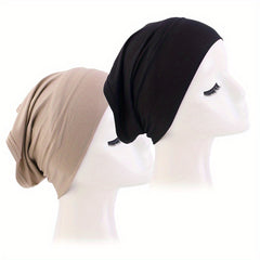 2pcs Soft Elastic Inner Cap Lightweight Head Wrap Soft Underscarf Beanie Cap