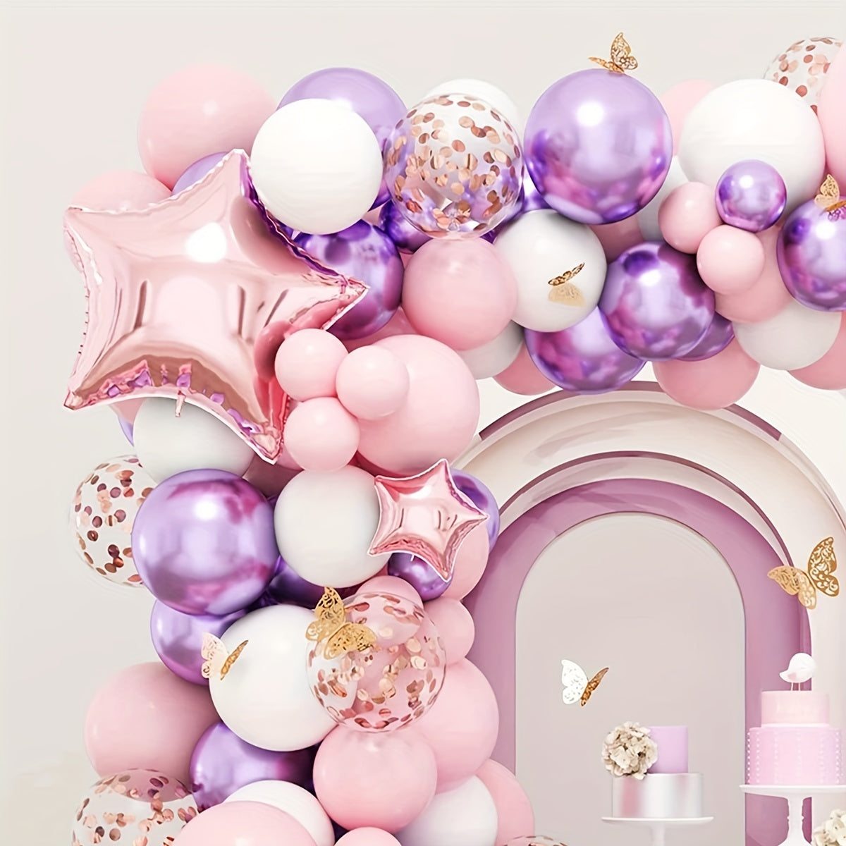 130pcs Butterfly Balloon Garland Kit Pink Purple Theme Balloon Arch