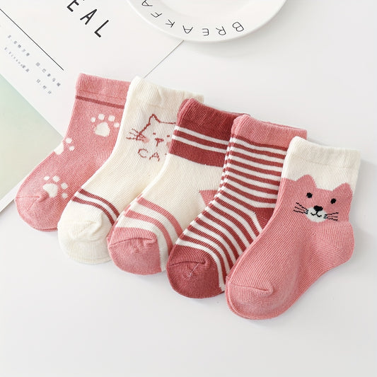 Cat Footprint Striped Tube Socks - Boys and Girls Accessories