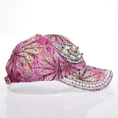 Rhinestone Baseball Cap Y2K Faux Pearl Leaf Flower Hat