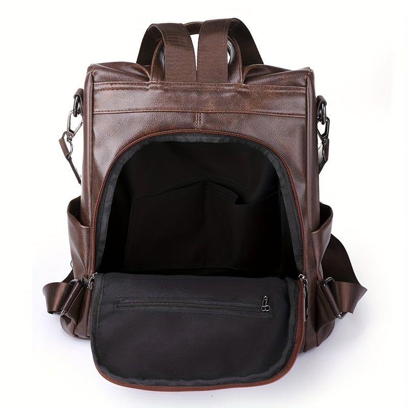 Retro Backpack Large Capacity PU Leather Handbag Women's Stylish Purse