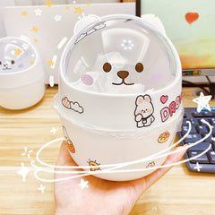 Small Desktop Trash Can Cartoon Garbage Can with Lid