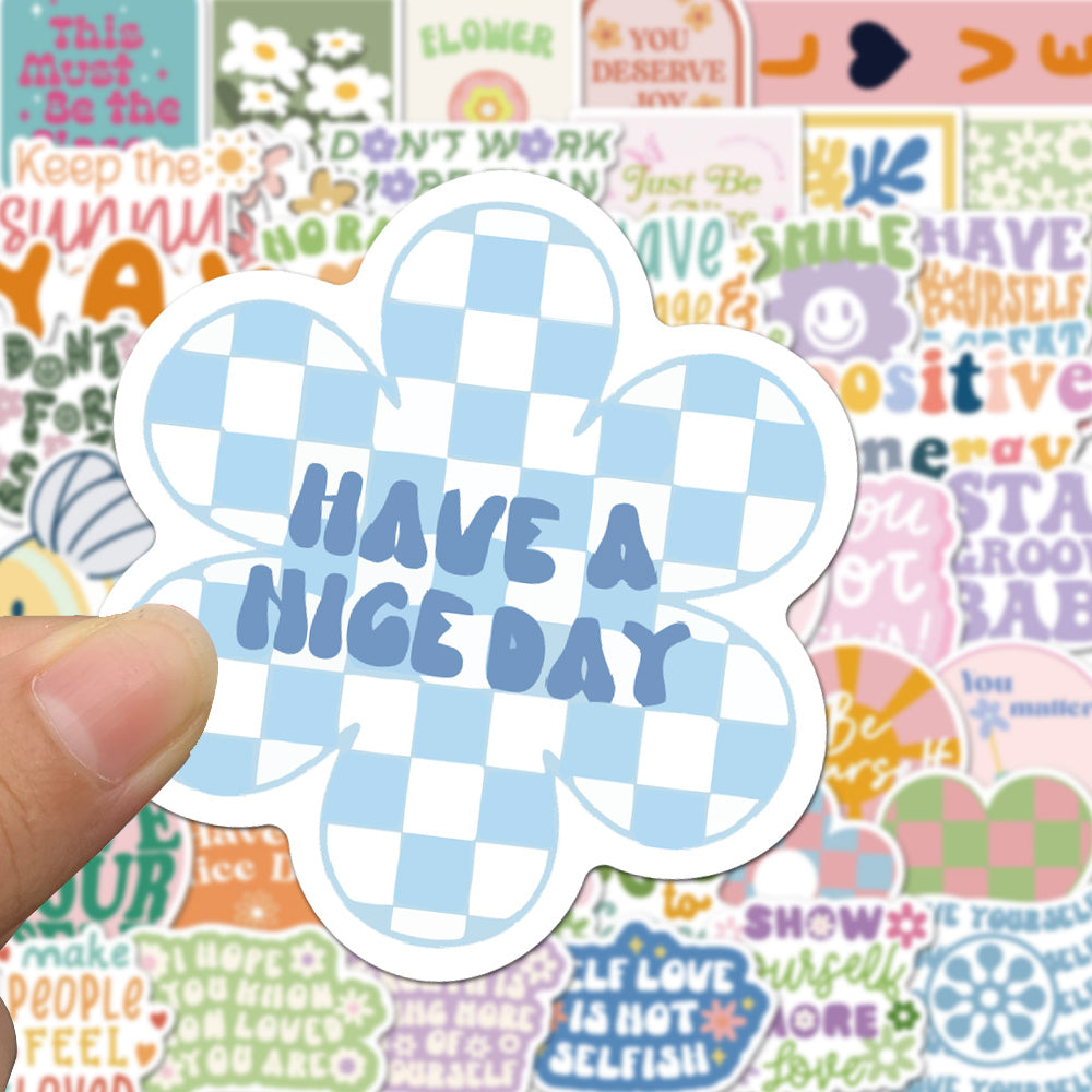 50pcs Cute Cartoon English Phrase Stickers for Kids, Scrapbooking, and Crafts