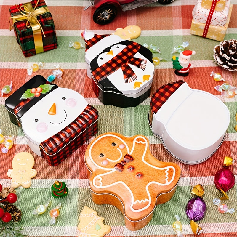 Christmas Gingerbread Man Cookie Box Snowman Tin Box