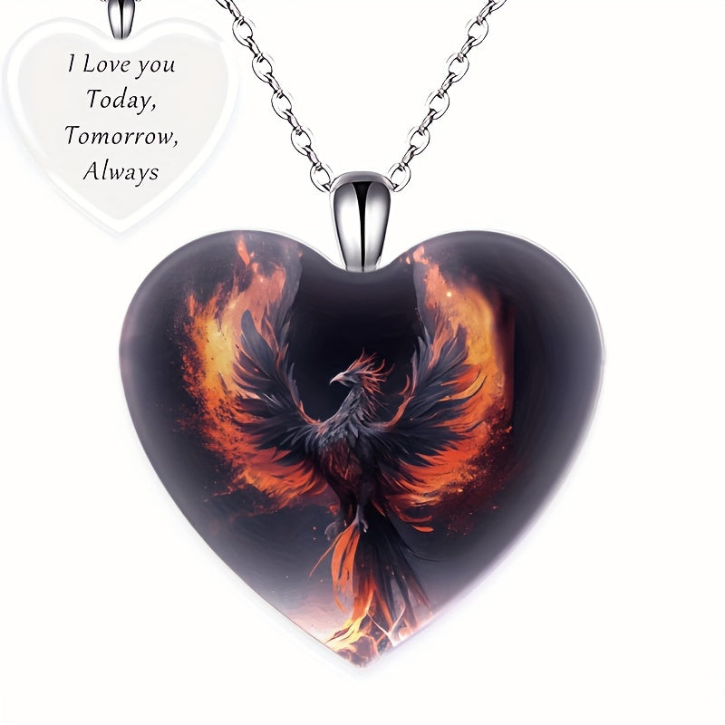 Men's Crystal Heart Pendant With Eagle Wings - Party Jewelry Gift