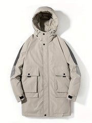 Men's Hooded Puffer Jacket Warm Winter Big Pockets Solid Coat