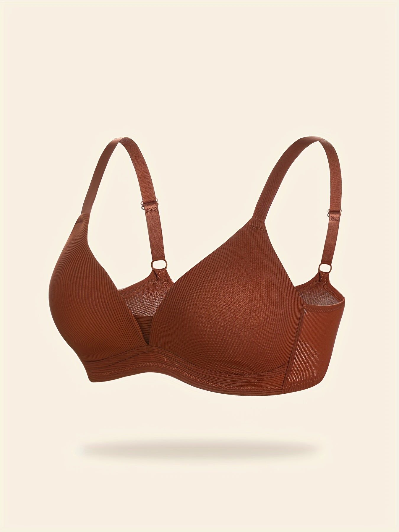 Wireless Ribbed Push Up Bra Breathable Comfy Lingerie