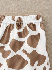 Giraffe Print Pajama Set Short Sleeve Crew Neck Top & Leopard Shorts & Pants