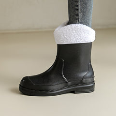 Women's Plush Short Rain Boots Low Heel Waterproof Non-slip Shoes