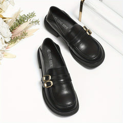Chunky Loafers with Two Buckle Straps, Round Toe