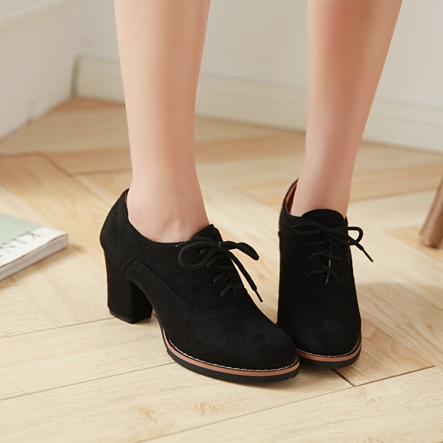 Women's Platform Chunky High Heels Micro Suede Lace Up Short Boots