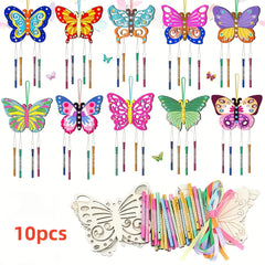 10pcs DIY Wooden Wind Chimes Butterfly Enjoy Drawing Fun