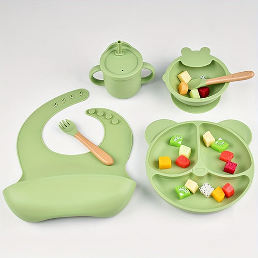 6 Piece Silicone Baby Feeding Set with Suction Plate Bowl Bib