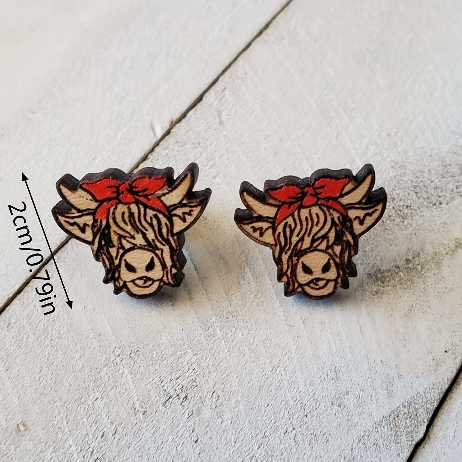 Highland Cow Head Red Bowknot Earrings Retro Bohemian Style