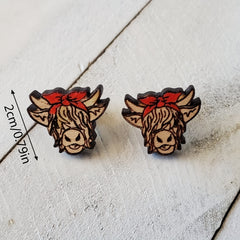 Highland Cow Head Red Bowknot Earrings Retro Bohemian Style