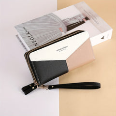 Large Colorblock Clutch Bag Zipper Coin Purse with Wristband