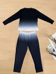  Ombre & Letter Print Long Sleeve Tee & Pants Set