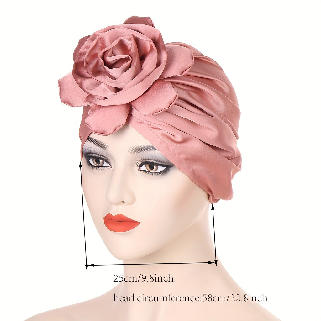 Satin Flower Turban Cap Hijab Head Wrap Head Scarf Beanie Chemo Hats