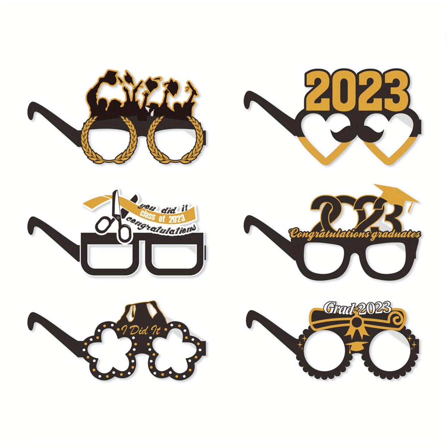 6 Pcs Glitter Paper Glasses Graduation Party Decorations