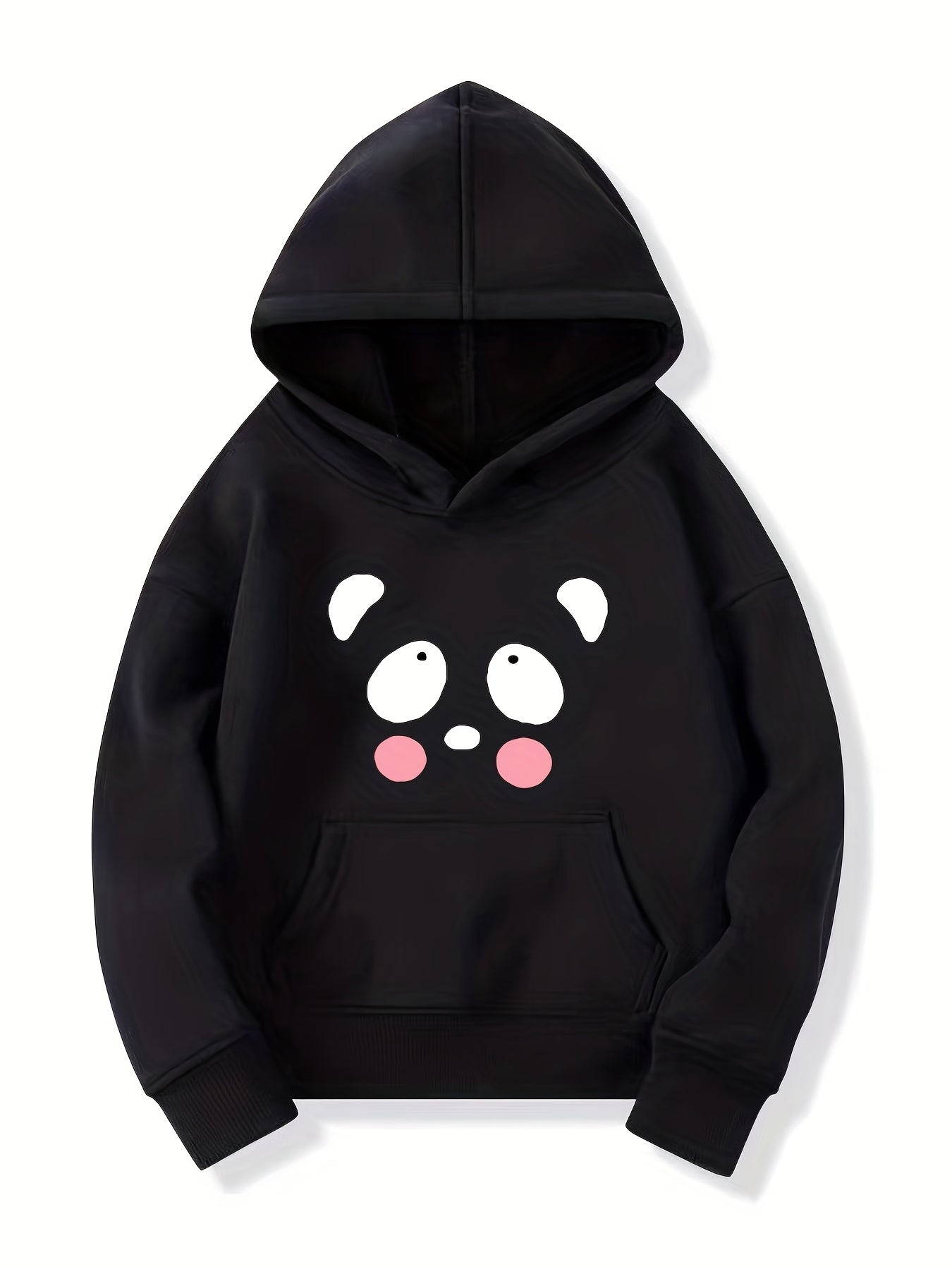 Girls Cartoon Face Print Hooded Sweatshirt Top