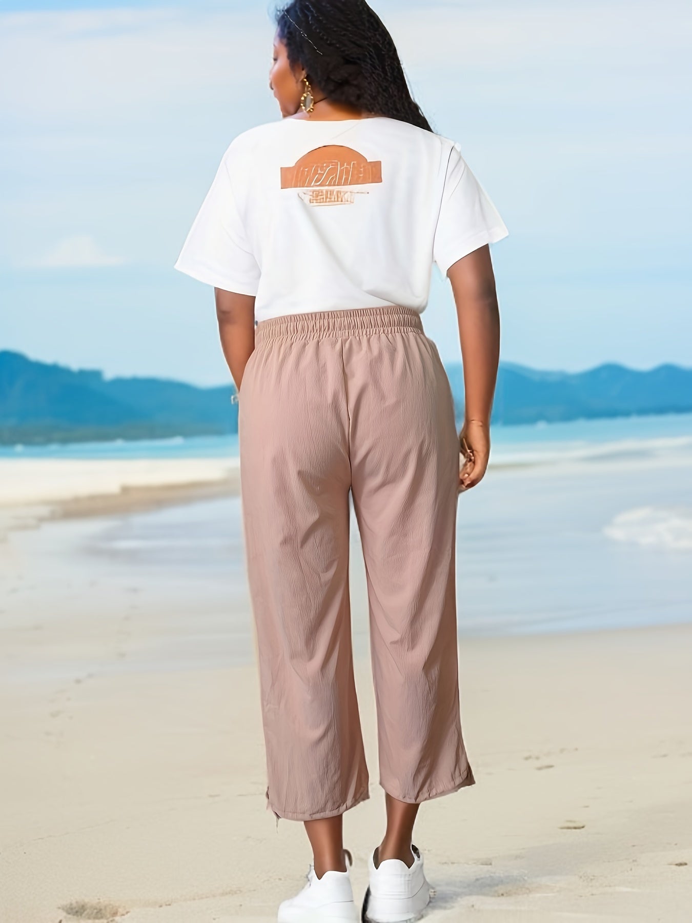  Solid High Rise Wide Leg Trousers