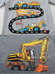 Kid's Cotton Pajamas Long Sleeve Top & Pants Set Engineering Vehicle Print