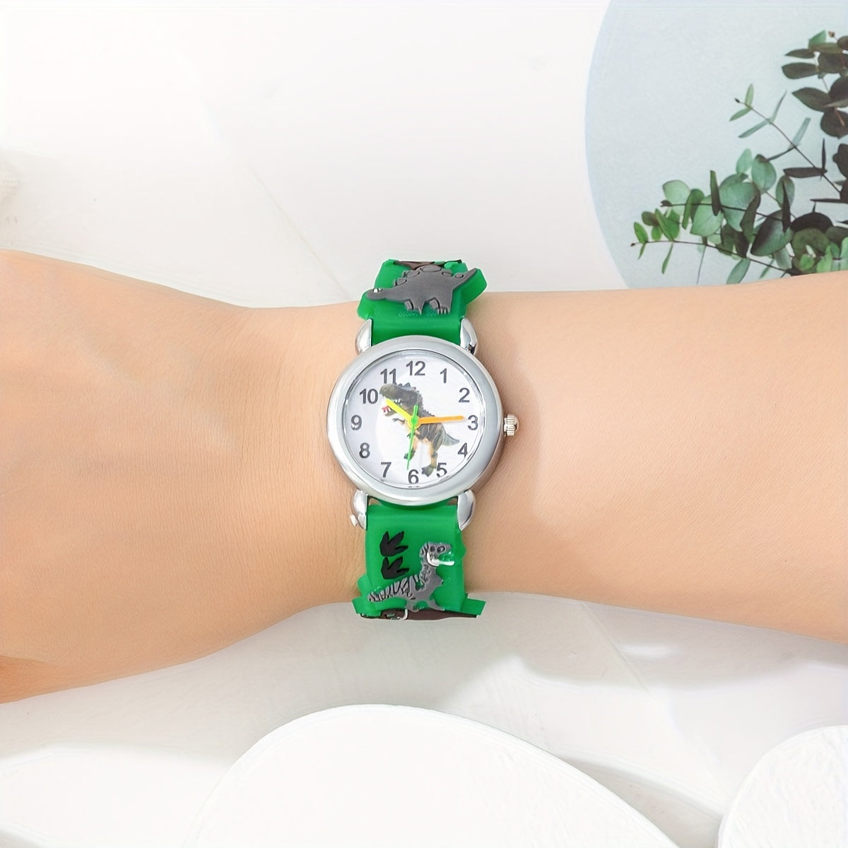 Dinosaur Print Round Dial Quartz Watch for Kids Gift