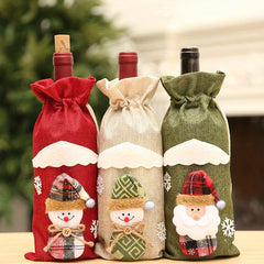 3 Pack Christmas Bottle Covers Santa Snowman Reindeer Gift Bags