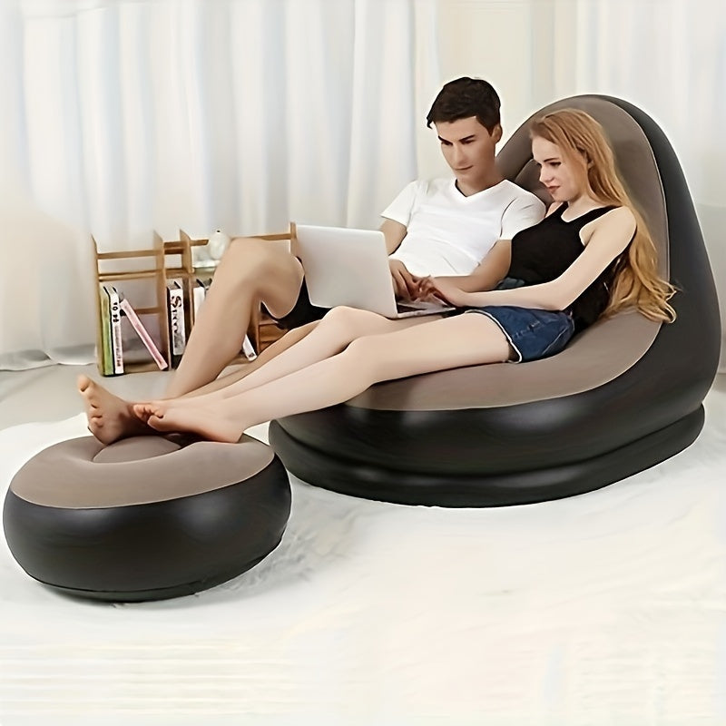 Inflatable Casual Sofa Chair & Footrest Outdoor Folding Recliner