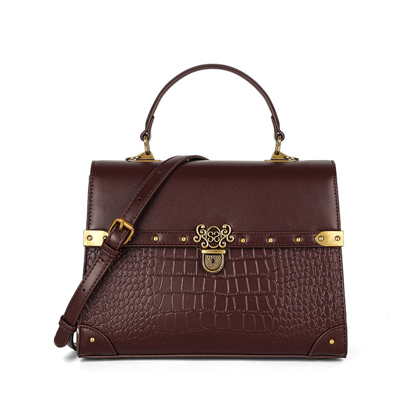Crocodile Pattern Crossbody Bag Top Handle Satchel Handbag